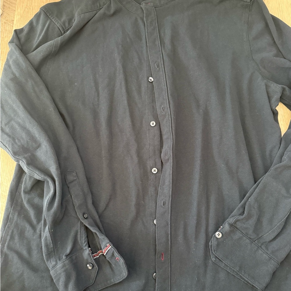Kiabi Men's Navy Slim Fit Shirt - Mandarin/Mao Collar -‎ 100% Cotton